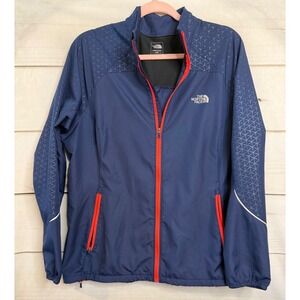 The North Face Womens XL Navy Blue Geometric Print Full Zip Windbreaker Jacket